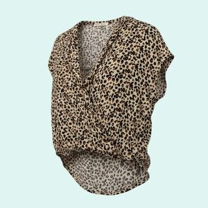 Rewind Women's Top M Leopard Print Faux Wrap V-Neck Cap Sleeve Blouse